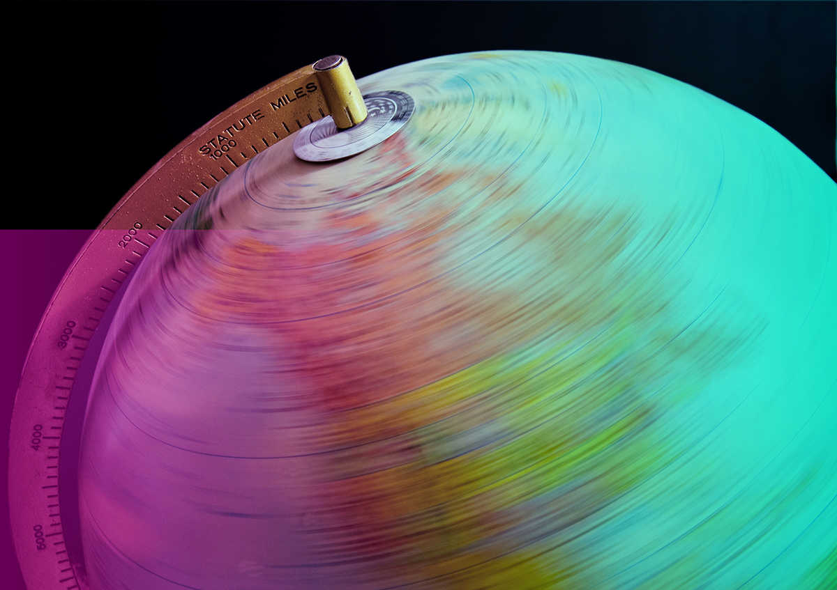 World globe spinning.