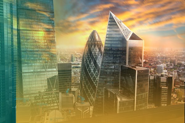Canary Wharf buildings in London.