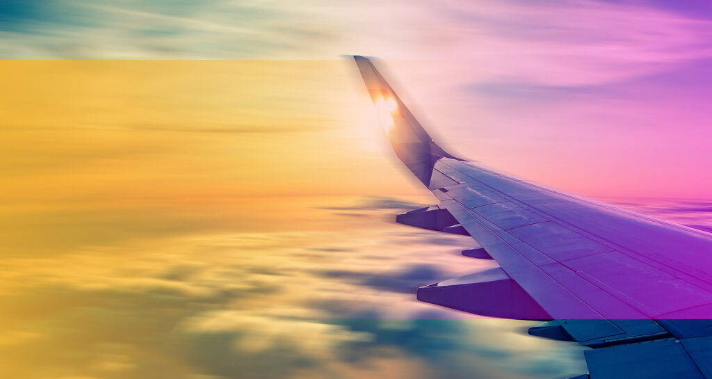 View of an airplane wing during flight.