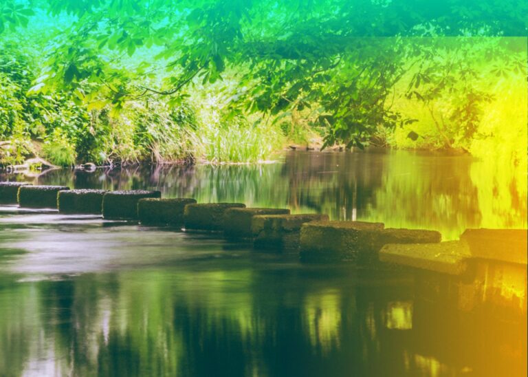 River with stepping stones across it.