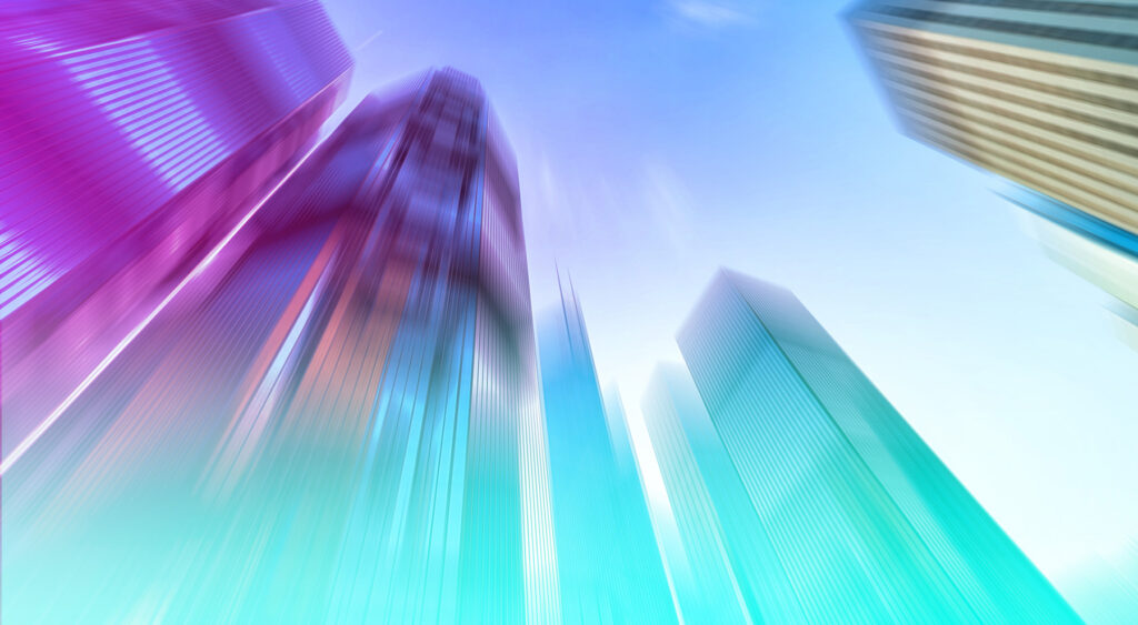 Tall skyscrapers and office buildings.