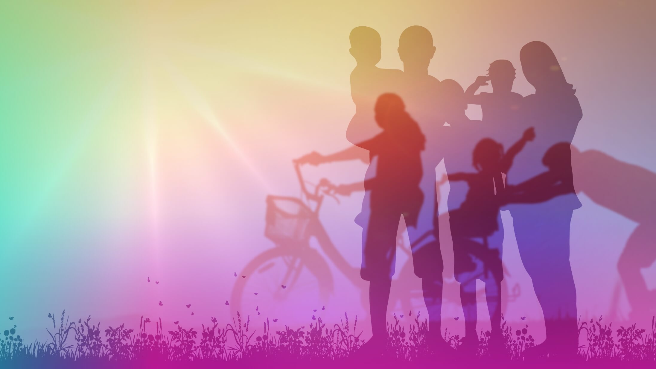 A family with a bike in nature.