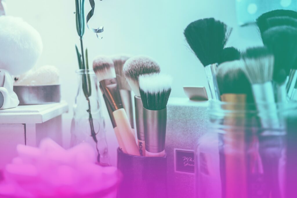 Make up brushes and cosmetics.
